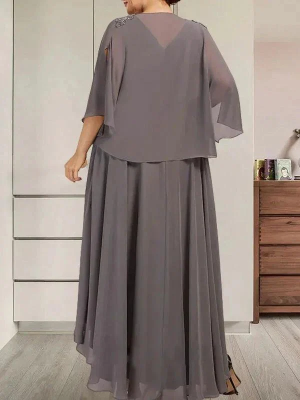 A-line V-Neck Asymmetrical Chiffon Mother of the Bride Dress With Beading Sequins - Image 11