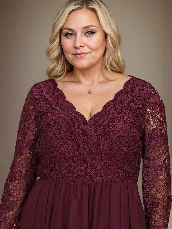 A-line V-Neck Asymmetrical Lace Chiffon Mother of the Bride Dress - Image 10