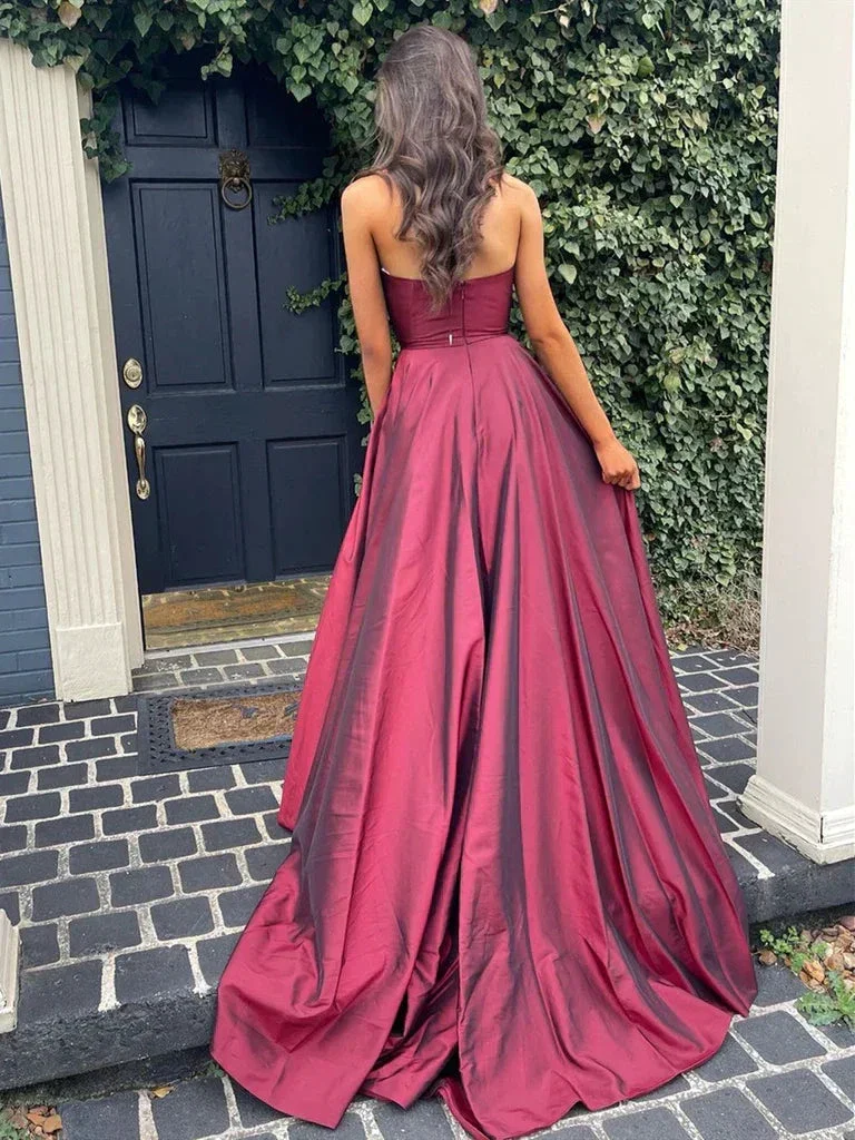 A Line V Neck Burgundy Long Prom Dresses, Burgundy Long Formal Evening Dresses Y233 - Image 2