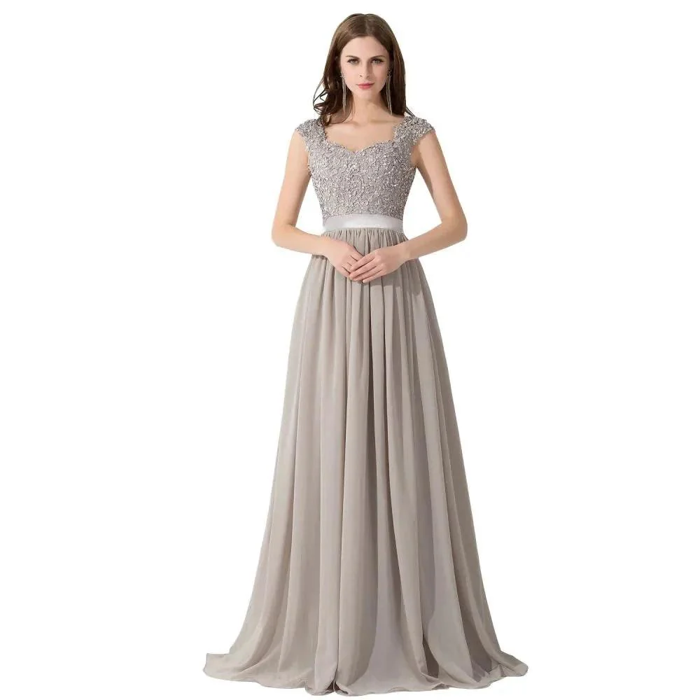 A-line V Neck Chiffon Bridesmaid Dress with Appliques - Image 2