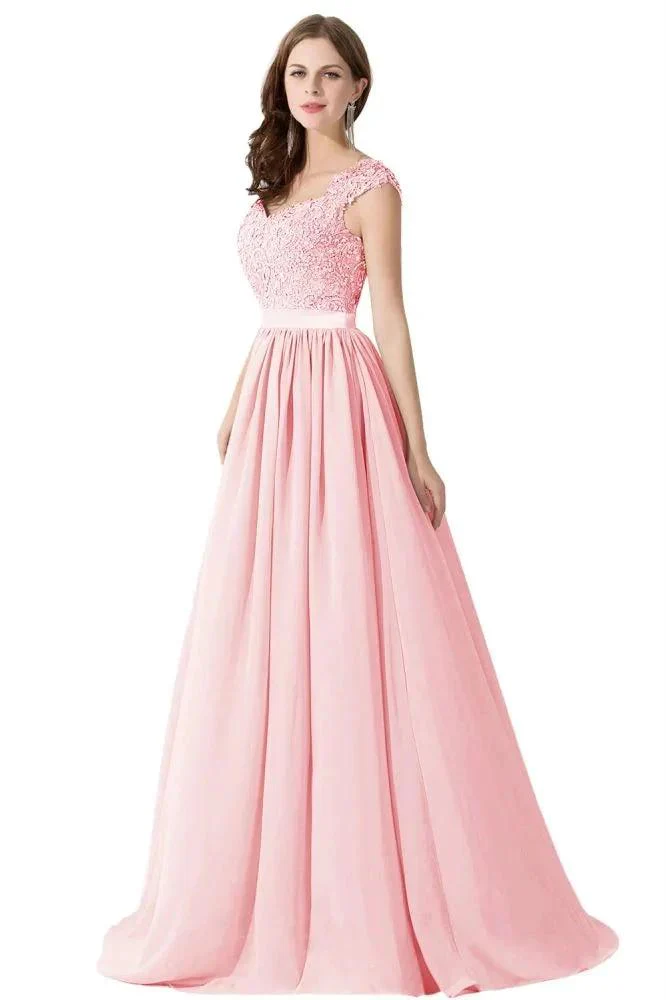 A-line V Neck Chiffon Bridesmaid Dress with Appliques - Image 3