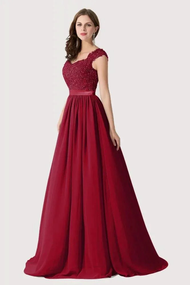 A-line V Neck Chiffon Bridesmaid Dress with Appliques - Image 4