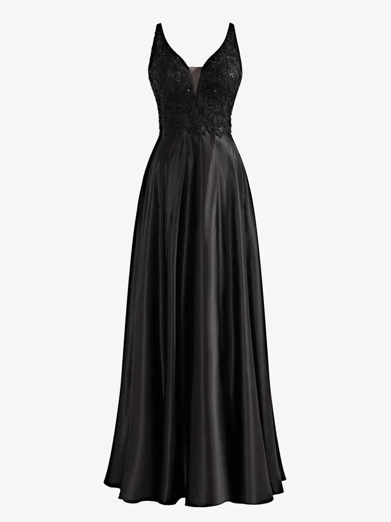 Colette |A-Line V-Neck Satin Prom Dress with Slit - Image 5