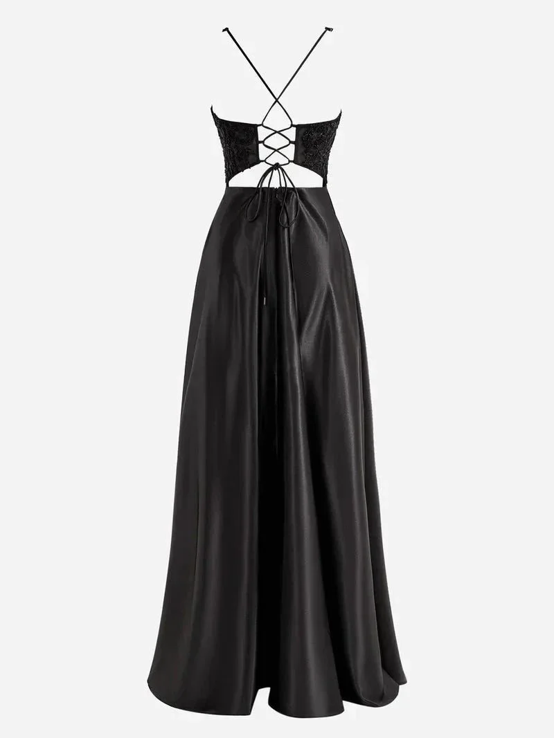 Colette |A-Line V-Neck Satin Prom Dress with Slit - Image 6