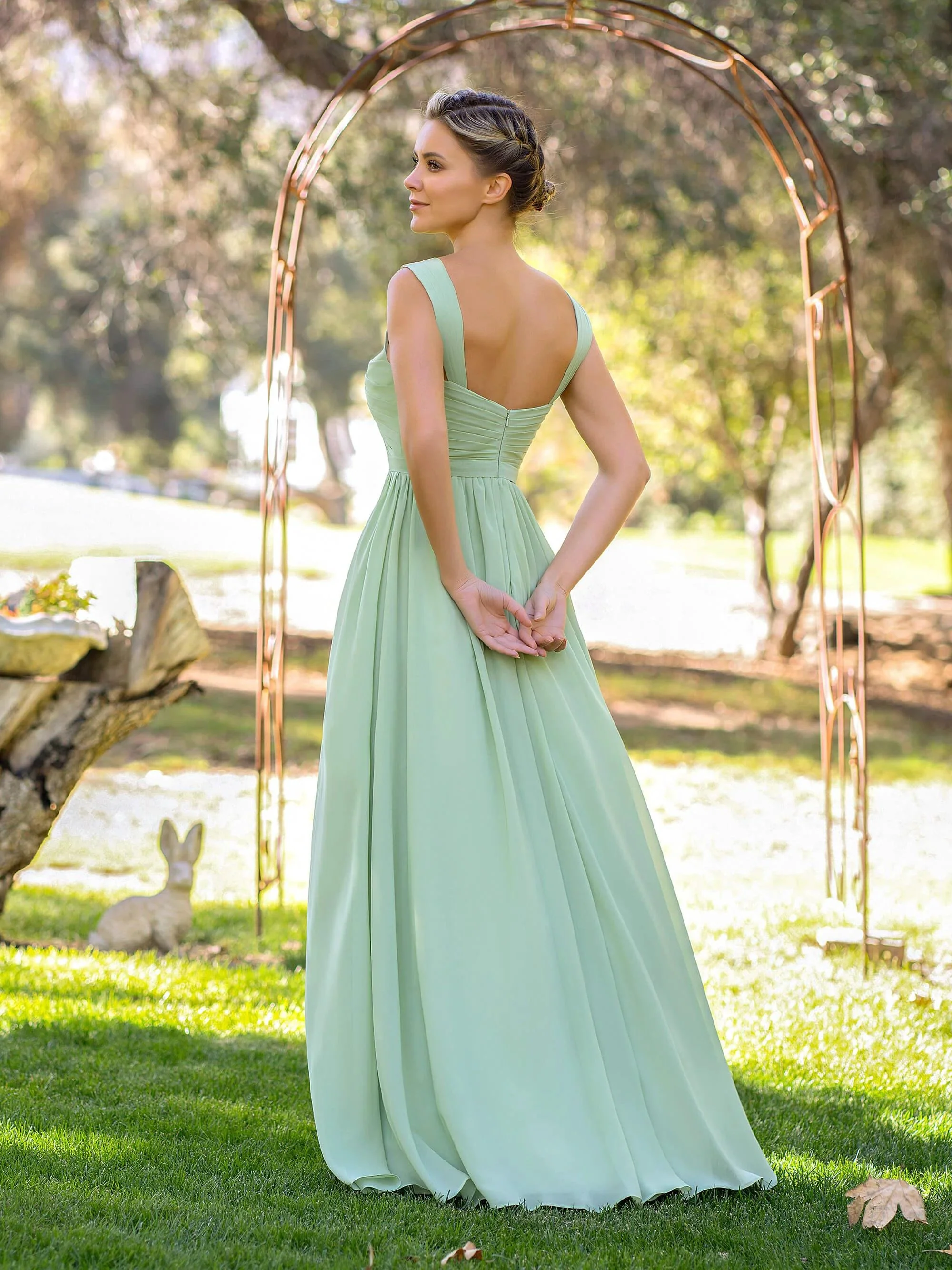 A-line V-neck Floor-length Chiffon Bridesmaid Dress - Image 2