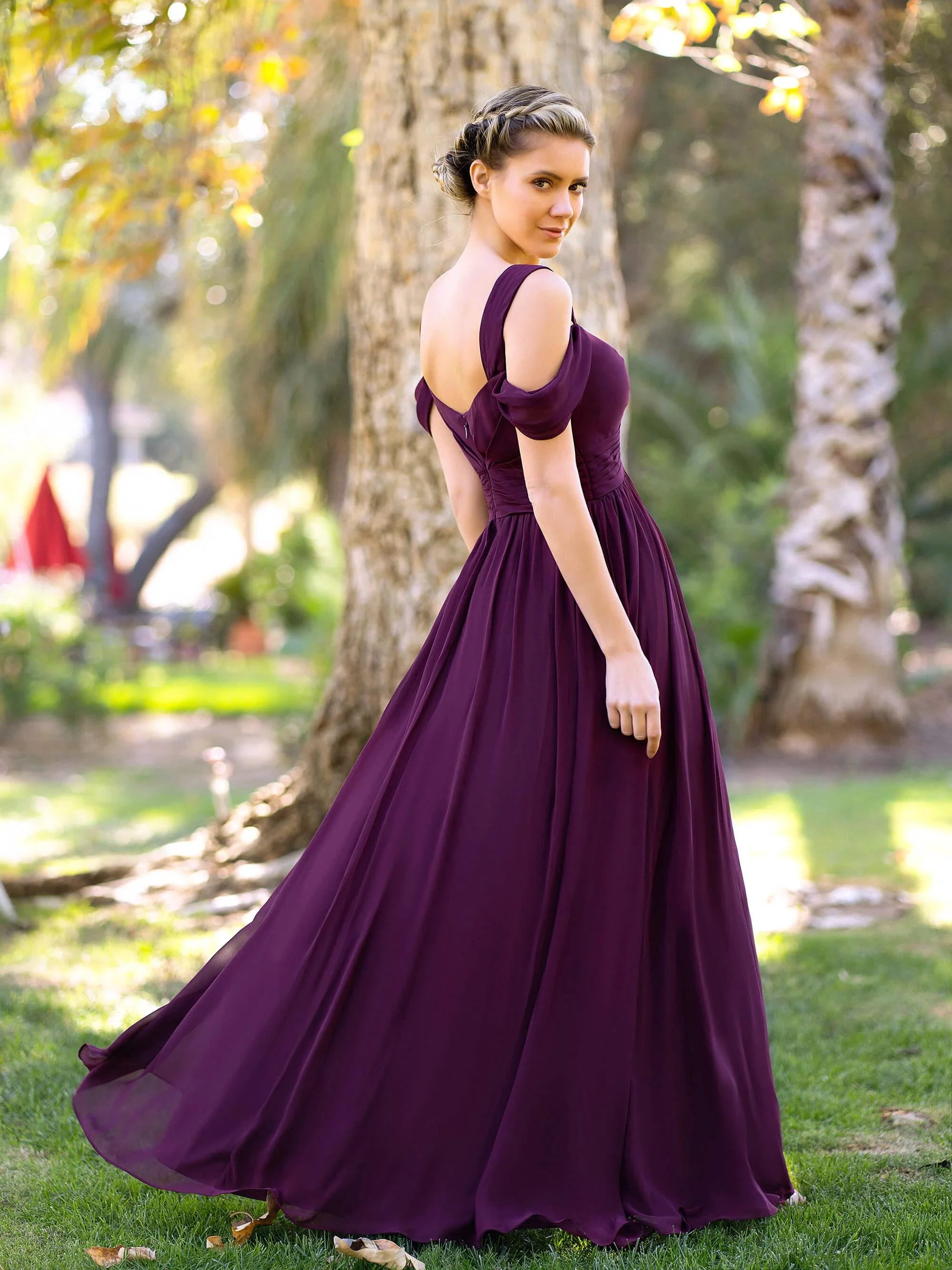 A-Line V-neck Floor-Length Chiffon Bridesmaid Dress - Image 2