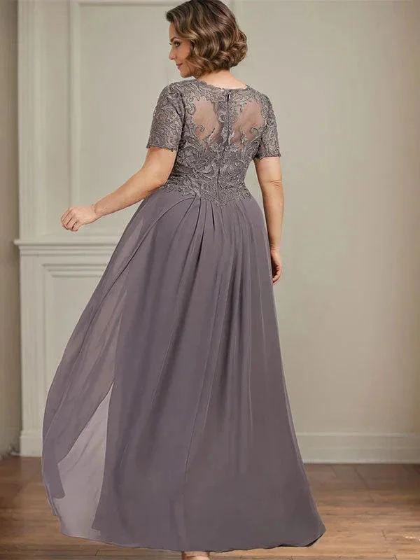A-line V-Neck Floor-Length Chiffon Lace Mother of the Bride Dress - Image 10