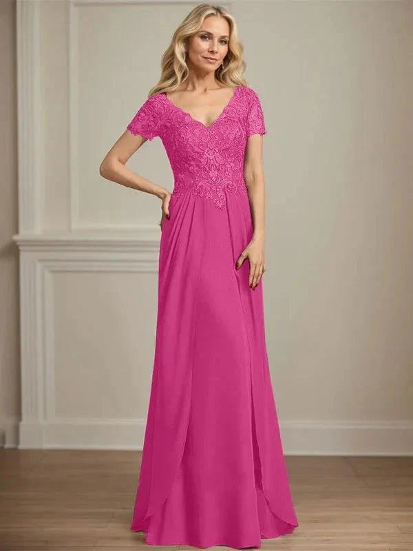 A-line V-Neck Floor-Length Chiffon Lace Mother of the Bride Dress - Image 11