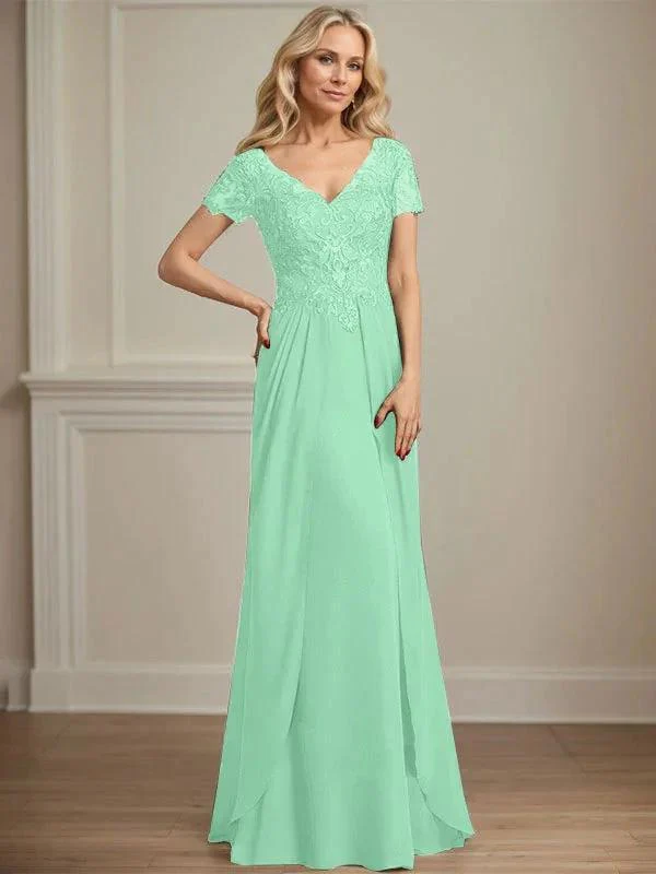 A-line V-Neck Floor-Length Chiffon Lace Mother of the Bride Dress - Image 12