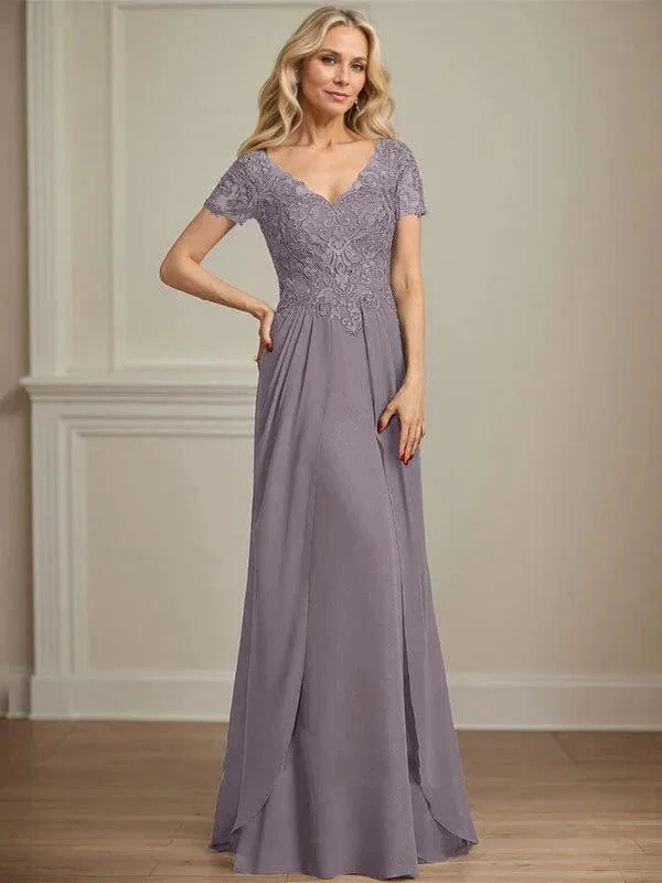 A-line V-Neck Floor-Length Chiffon Lace Mother of the Bride Dress - Image 13