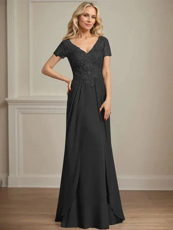 A-line V-Neck Floor-Length Chiffon Lace Mother of the Bride Dress - Image 15