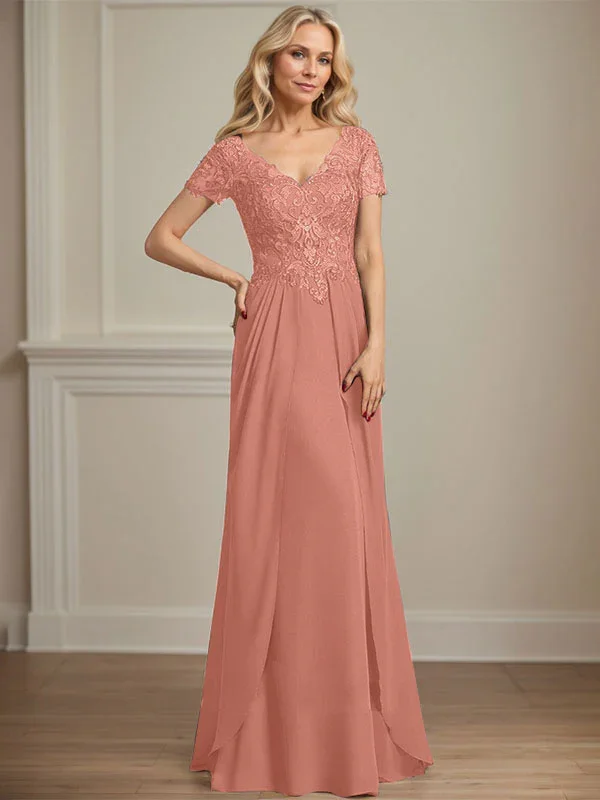 A-line V-Neck Floor-Length Chiffon Lace Mother of the Bride Dress - Image 20