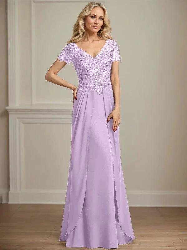 A-line V-Neck Floor-Length Chiffon Lace Mother of the Bride Dress - Image 28