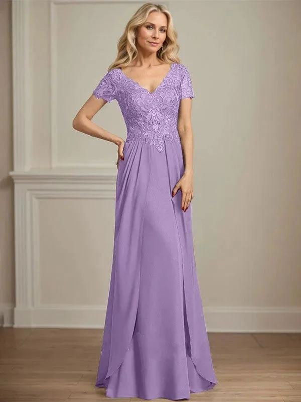 A-line V-Neck Floor-Length Chiffon Lace Mother of the Bride Dress - Image 29