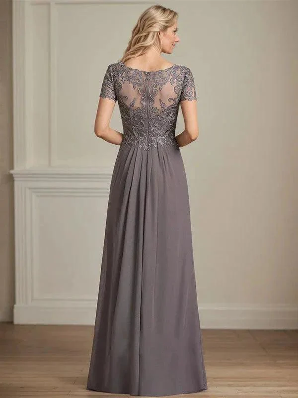 A-line V-Neck Floor-Length Chiffon Lace Mother of the Bride Dress - Image 3