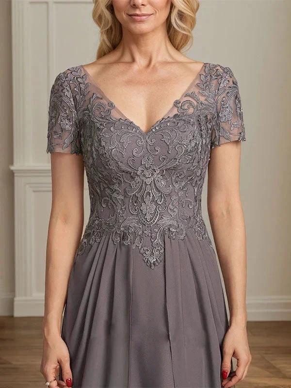A-line V-Neck Floor-Length Chiffon Lace Mother of the Bride Dress - Image 6