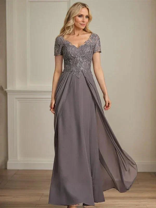 A-line V-Neck Floor-Length Chiffon Lace Mother of the Bride Dress - Image 7