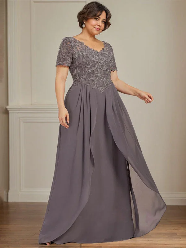 A-line V-Neck Floor-Length Chiffon Lace Mother of the Bride Dress - Image 8