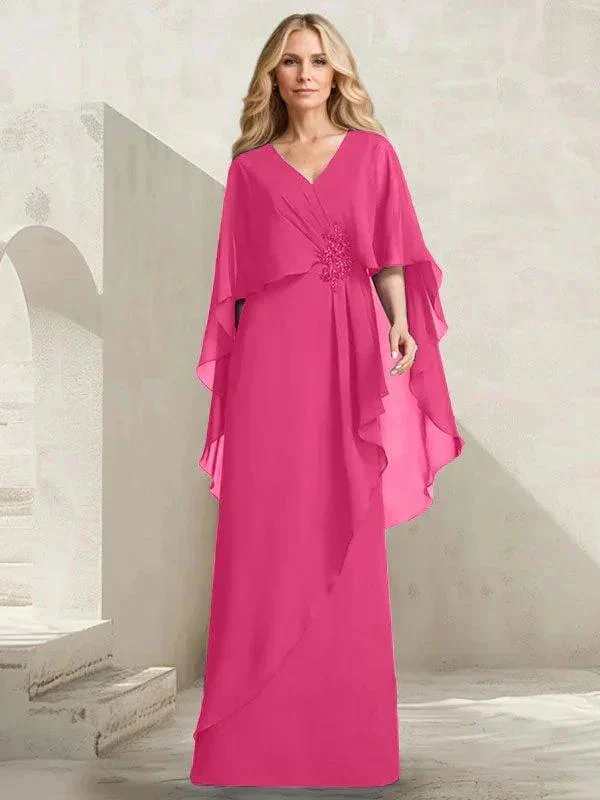 A-line V-Neck Floor-Length Chiffon Mother of the Bride Dress With Cascading Ruffles Beading - Image 19