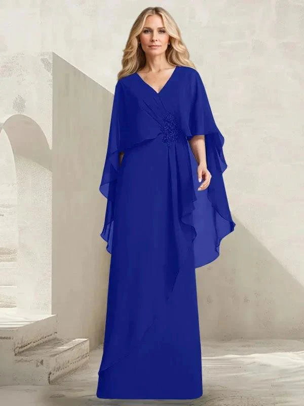 A-line V-Neck Floor-Length Chiffon Mother of the Bride Dress With Cascading Ruffles Beading - Image 34