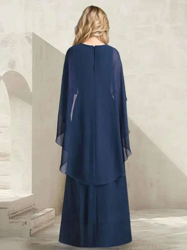 A-line V-Neck Floor-Length Chiffon Mother of the Bride Dress With Cascading Ruffles Beading - Image 4