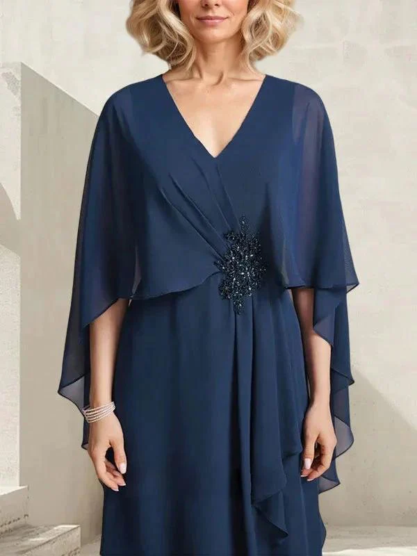 A-line V-Neck Floor-Length Chiffon Mother of the Bride Dress With Cascading Ruffles Beading - Image 6