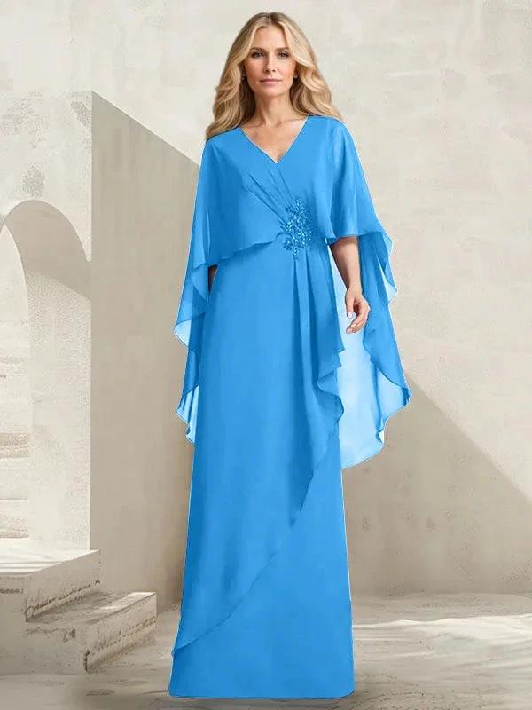 A-line V-Neck Floor-Length Chiffon Mother of the Bride Dress With Cascading Ruffles Beading - Image 9