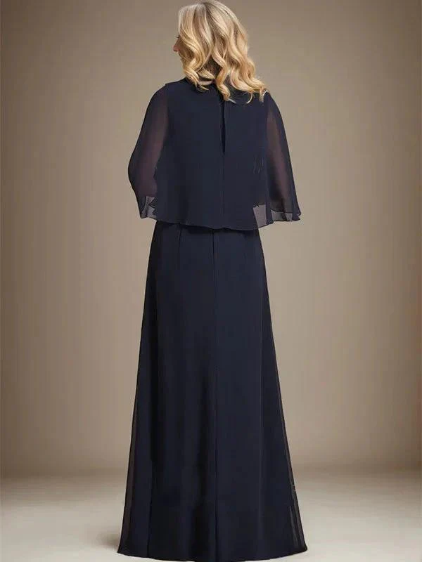 A-line V-Neck Floor-Length Chiffon Mother of the Bride Dress With Cascading Ruffles Crystal Brooch - Image 5