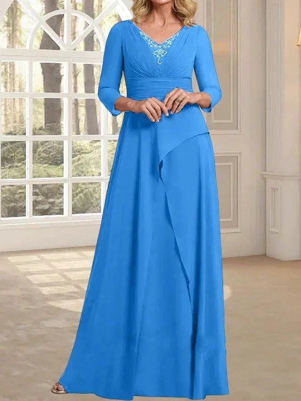A-line V-Neck Floor-Length Chiffon Mother of the Bride Dress With Pleated Beading - Image 10