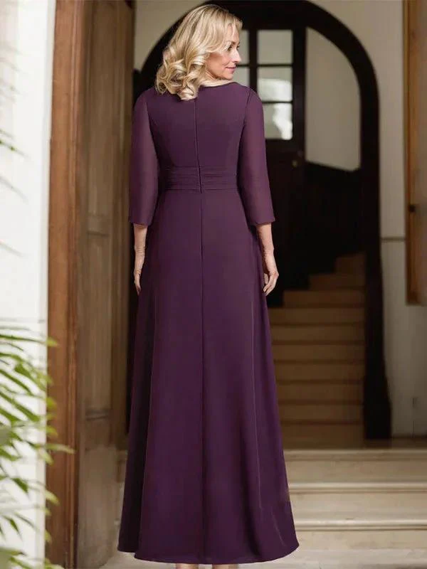 A-line V-Neck Floor-Length Chiffon Mother of the Bride Dress With Pleated Beading - Image 5