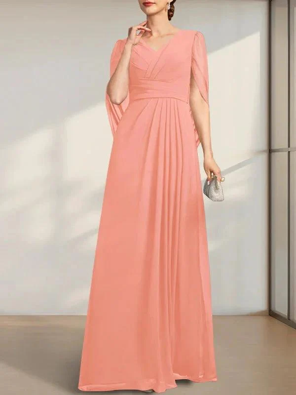 A-line V-Neck Floor-Length Chiffon Mother of the Bride Dress With Pleated - Image 11