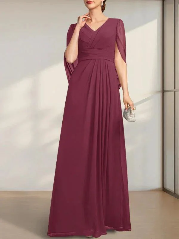 A-line V-Neck Floor-Length Chiffon Mother of the Bride Dress With Pleated - Image 18