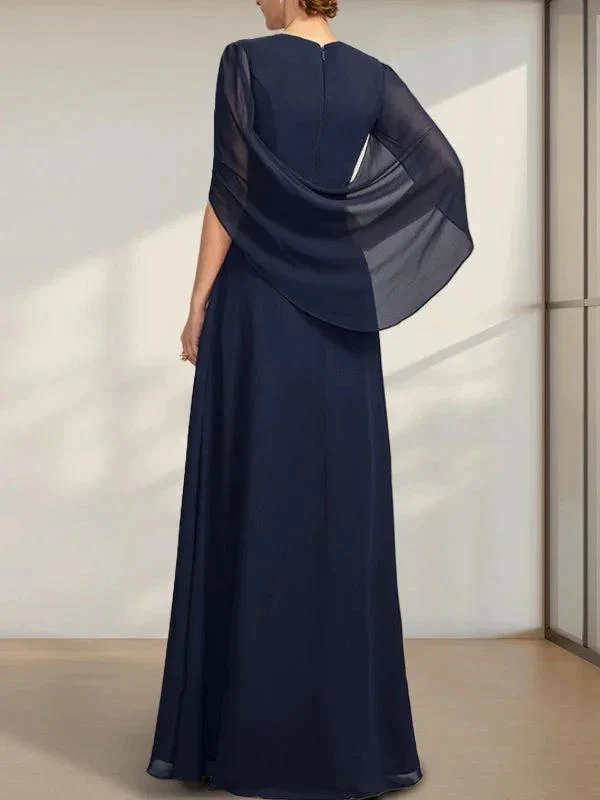 A-line V-Neck Floor-Length Chiffon Mother of the Bride Dress With Pleated - Image 2