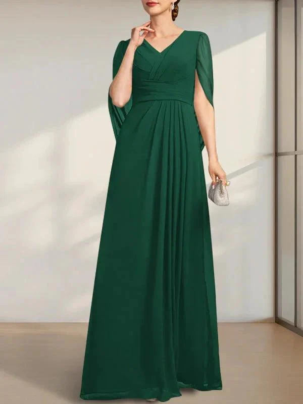 A-line V-Neck Floor-Length Chiffon Mother of the Bride Dress With Pleated - Image 22
