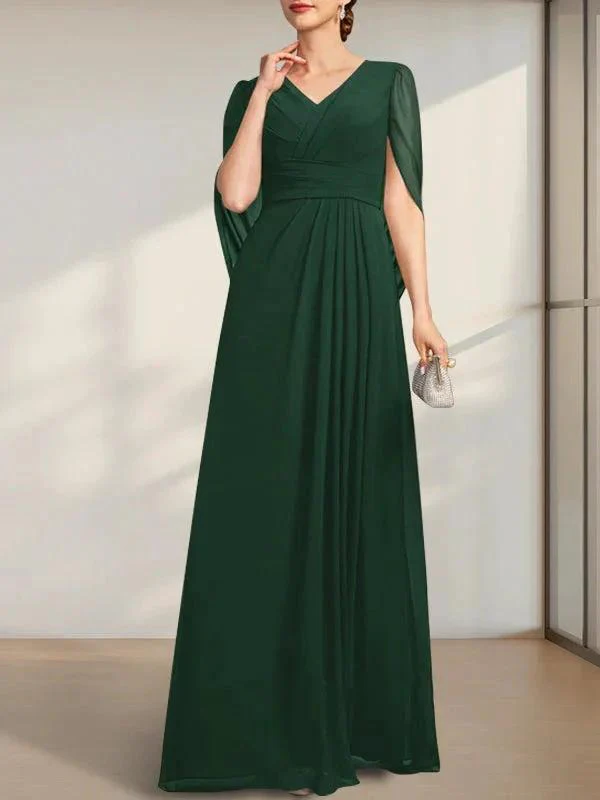 A-line V-Neck Floor-Length Chiffon Mother of the Bride Dress With Pleated - Image 23