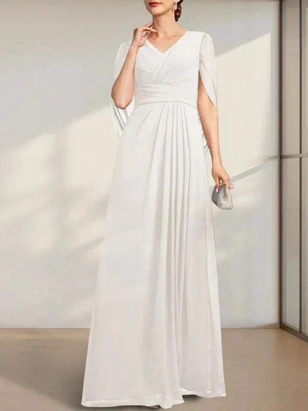 A-line V-Neck Floor-Length Chiffon Mother of the Bride Dress With Pleated - Image 28