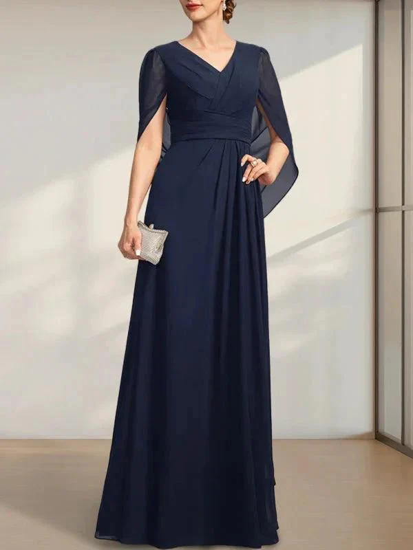 A-line V-Neck Floor-Length Chiffon Mother of the Bride Dress With Pleated - Image 3