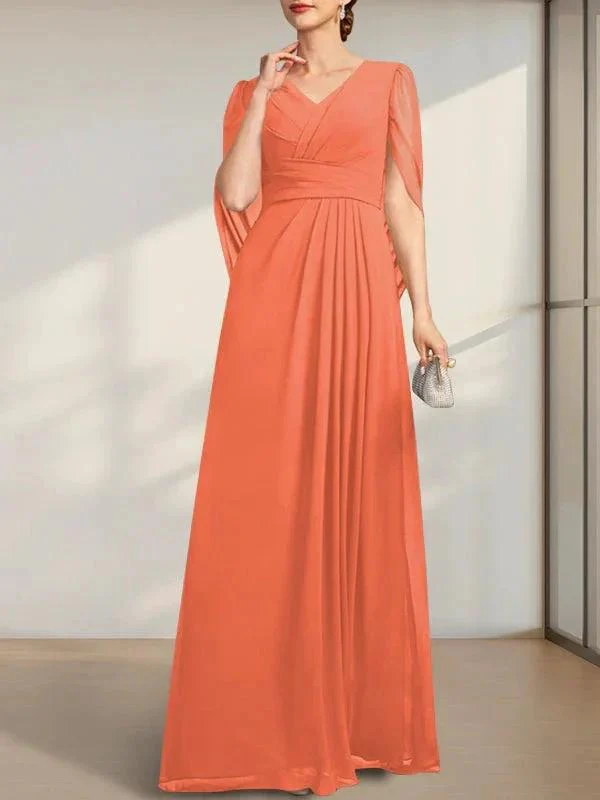 A-line V-Neck Floor-Length Chiffon Mother of the Bride Dress With Pleated - Image 30