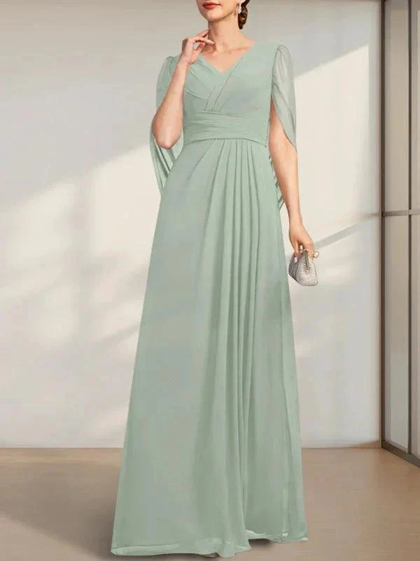 A-line V-Neck Floor-Length Chiffon Mother of the Bride Dress With Pleated - Image 6