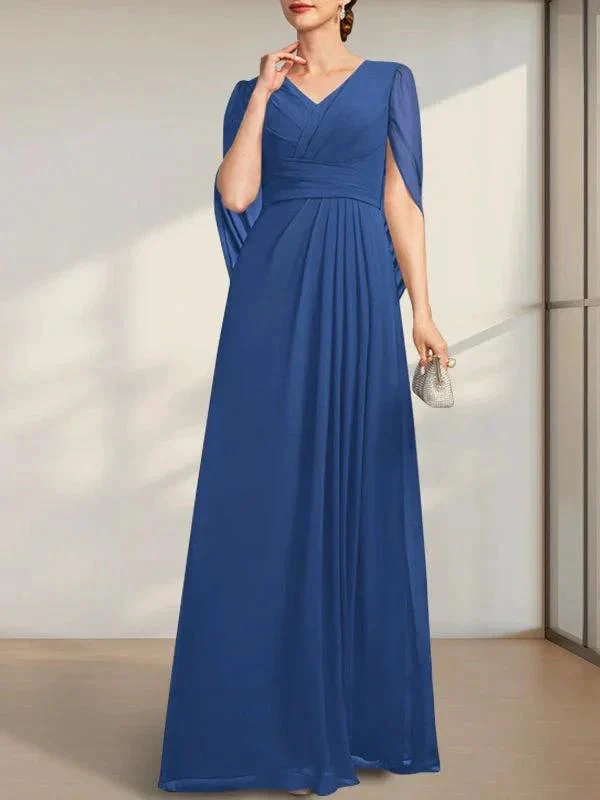 A-line V-Neck Floor-Length Chiffon Mother of the Bride Dress With Pleated - Image 9