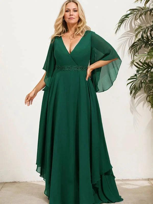 A-line V-Neck Floor-Length Chiffon Mother of the Bride Dress With Sequins Appliques Lace Beading - Image 11