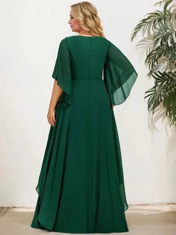 A-line V-Neck Floor-Length Chiffon Mother of the Bride Dress With Sequins Appliques Lace Beading - Image 5