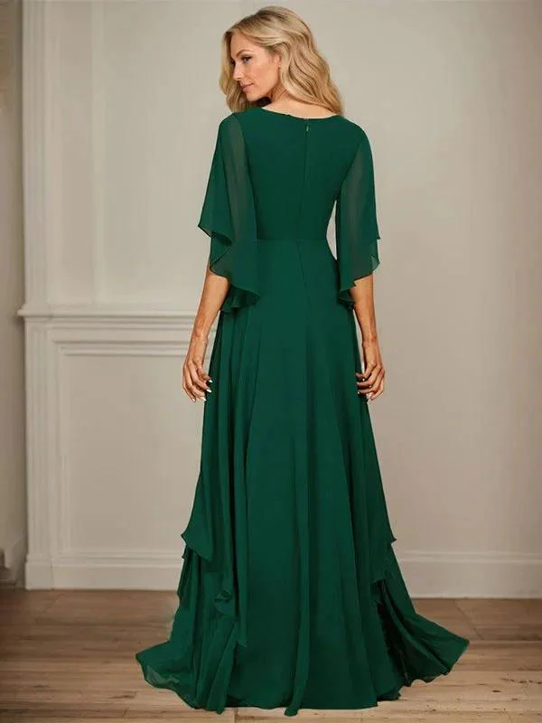 A-line V-Neck Floor-Length Chiffon Mother of the Bride Dress With Sequins Appliques Lace Beading - Image 7