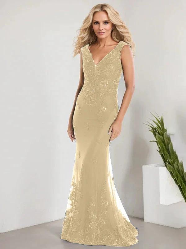 A-line V-Neck Floor-Length Lace Chiffon Mother of the Bride Dress With Applique Sequins Mermaid Dresses - Image 10