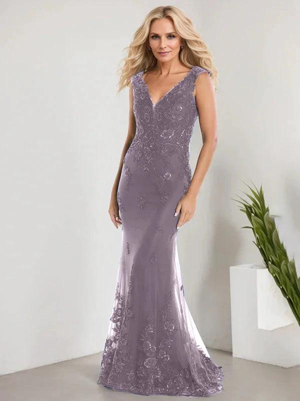 A-line V-Neck Floor-Length Lace Chiffon Mother of the Bride Dress With Applique Sequins Mermaid Dresses - Image 14