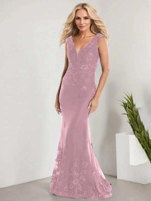 A-line V-Neck Floor-Length Lace Chiffon Mother of the Bride Dress With Applique Sequins Mermaid Dresses - Image 15