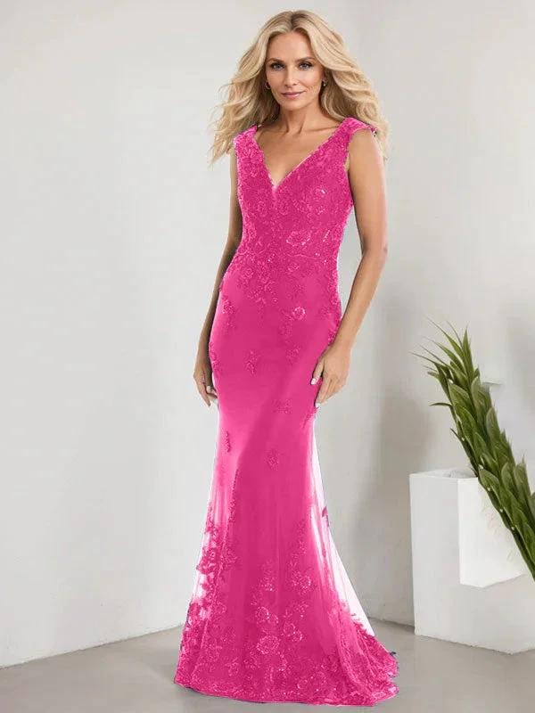 A-line V-Neck Floor-Length Lace Chiffon Mother of the Bride Dress With Applique Sequins Mermaid Dresses - Image 16