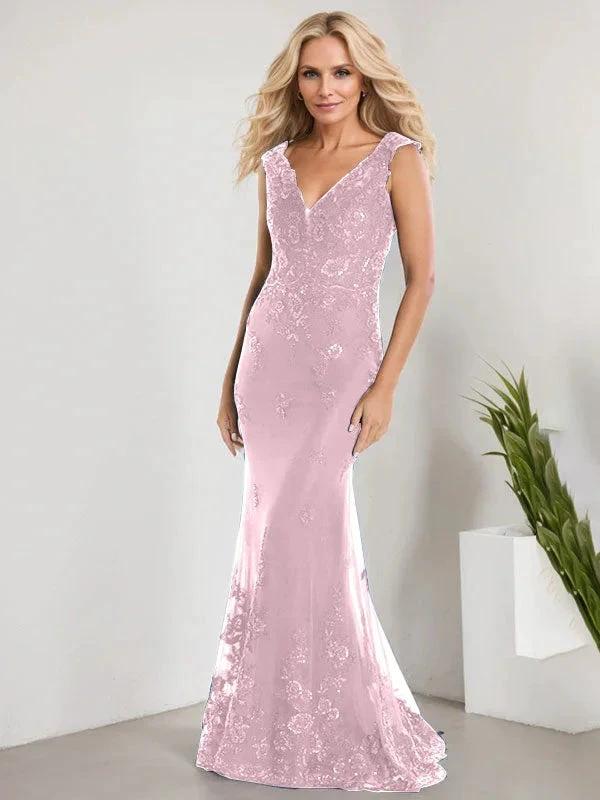 A-line V-Neck Floor-Length Lace Chiffon Mother of the Bride Dress With Applique Sequins Mermaid Dresses - Image 22