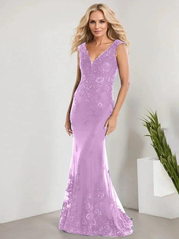 A-line V-Neck Floor-Length Lace Chiffon Mother of the Bride Dress With Applique Sequins Mermaid Dresses - Image 24