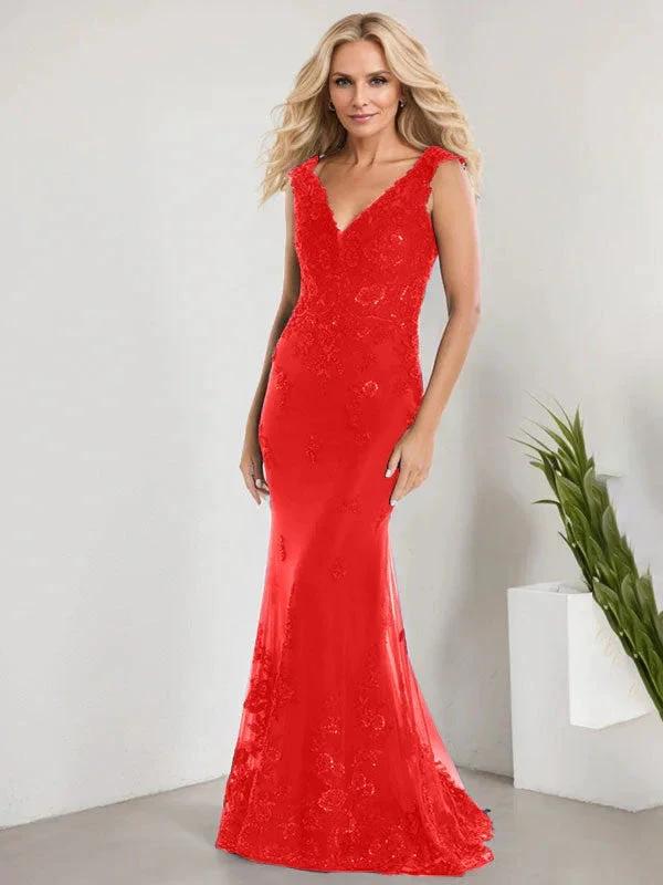 A-line V-Neck Floor-Length Lace Chiffon Mother of the Bride Dress With Applique Sequins Mermaid Dresses - Image 31